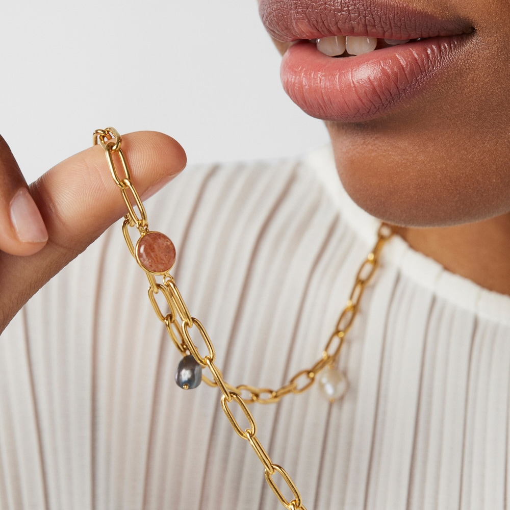 Long silver vermeil Magic Nature Necklace with gemstones Long silver vermeil Magic Nature Necklace with gemstones