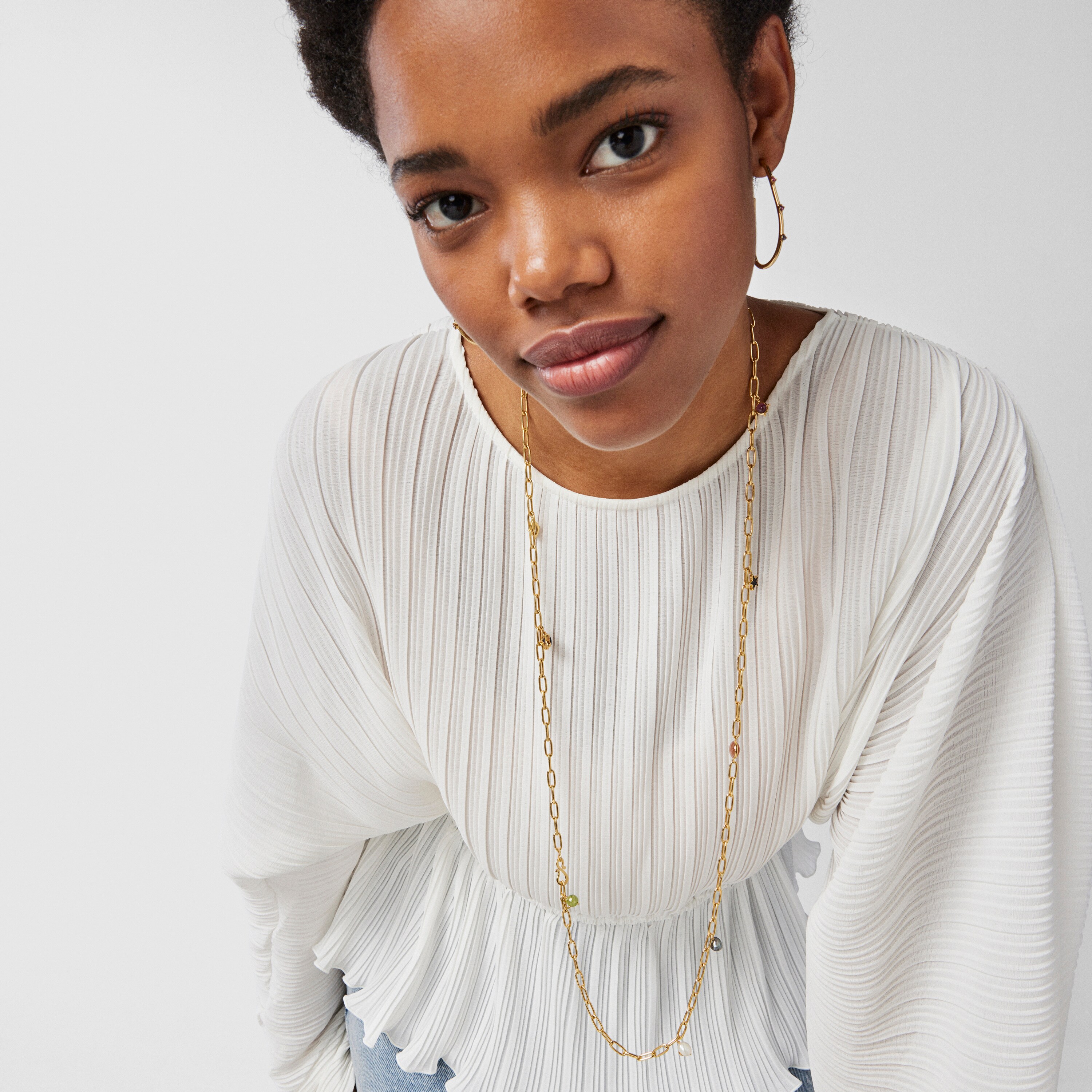 Long silver vermeil Magic Nature Necklace with gemstones