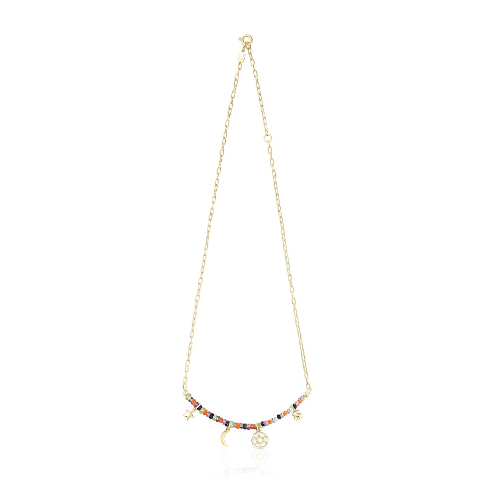Silver vermeil Magic Nature Necklace with four charms and gemstones