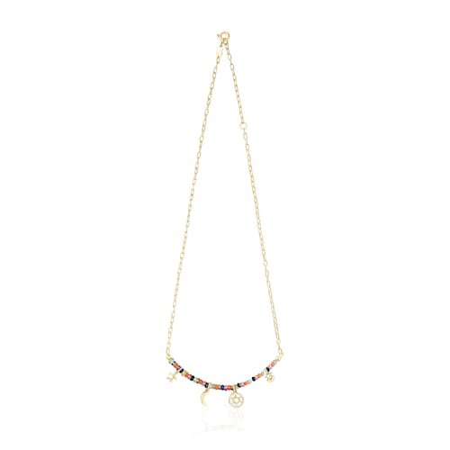 Collar cuatro motivos con baño de oro 18 kt sobre plata y gemas Magic Nature