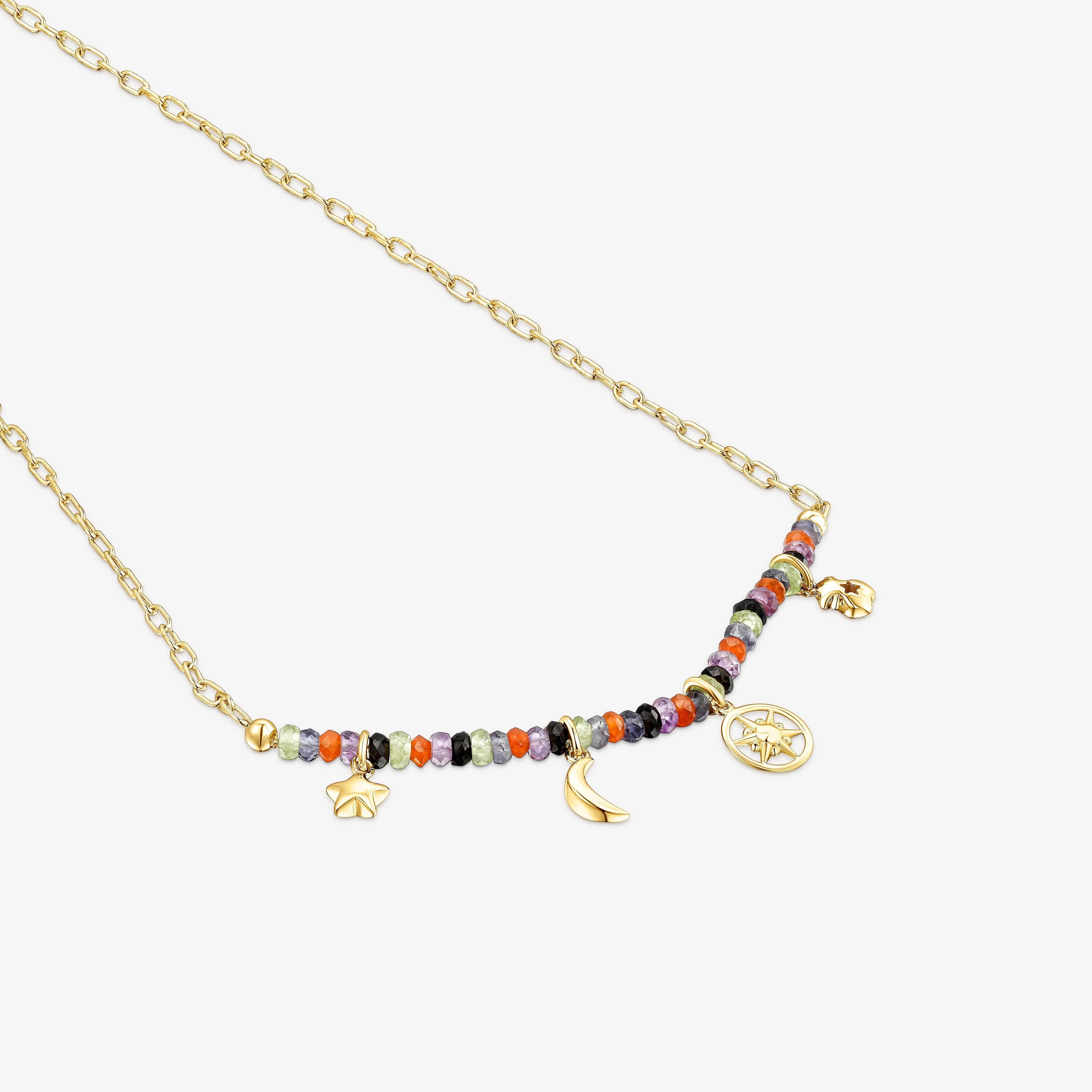 Silver vermeil Magic Nature Necklace with four charms and gemstones