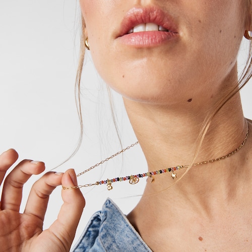 Collar cuatro motivos con baño de oro 18 kt sobre plata y gemas Magic Nature