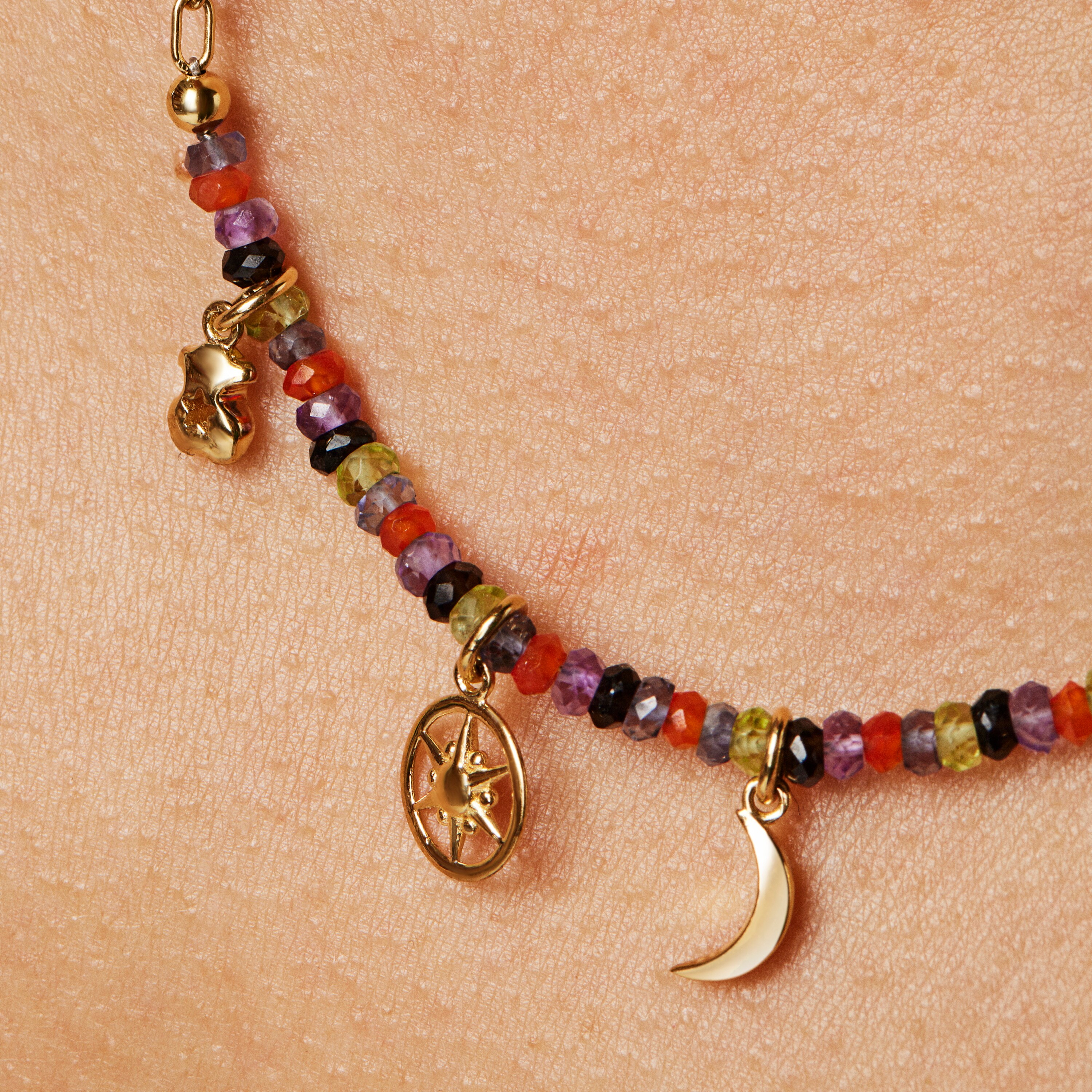 Silver vermeil Magic Nature Necklace with four charms and gemstones