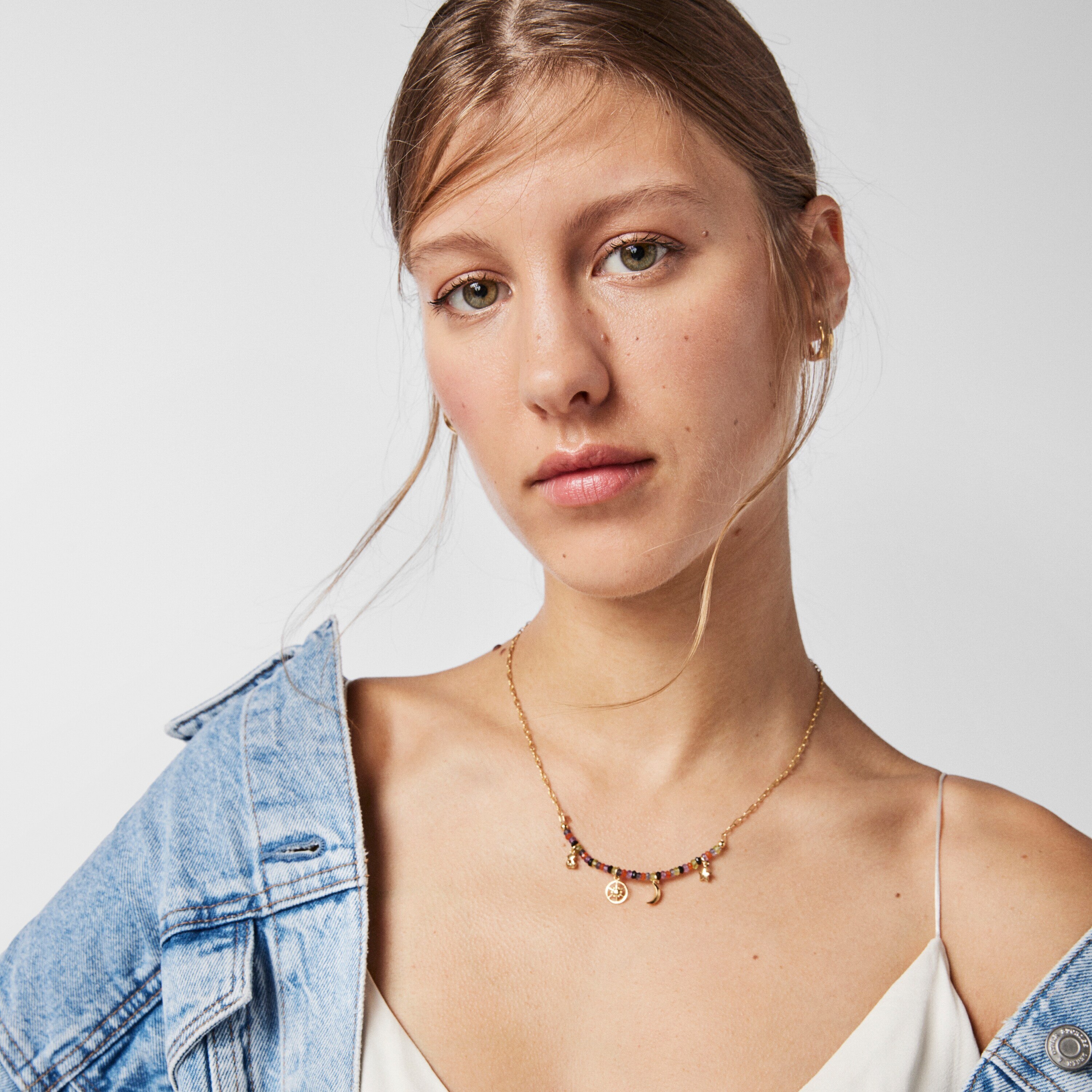 Silver vermeil Magic Nature Necklace with four charms and gemstones