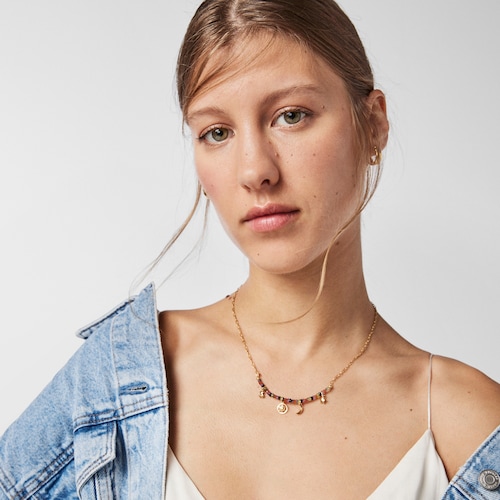Collar cuatro motivos con baño de oro 18 kt sobre plata y gemas Magic Nature