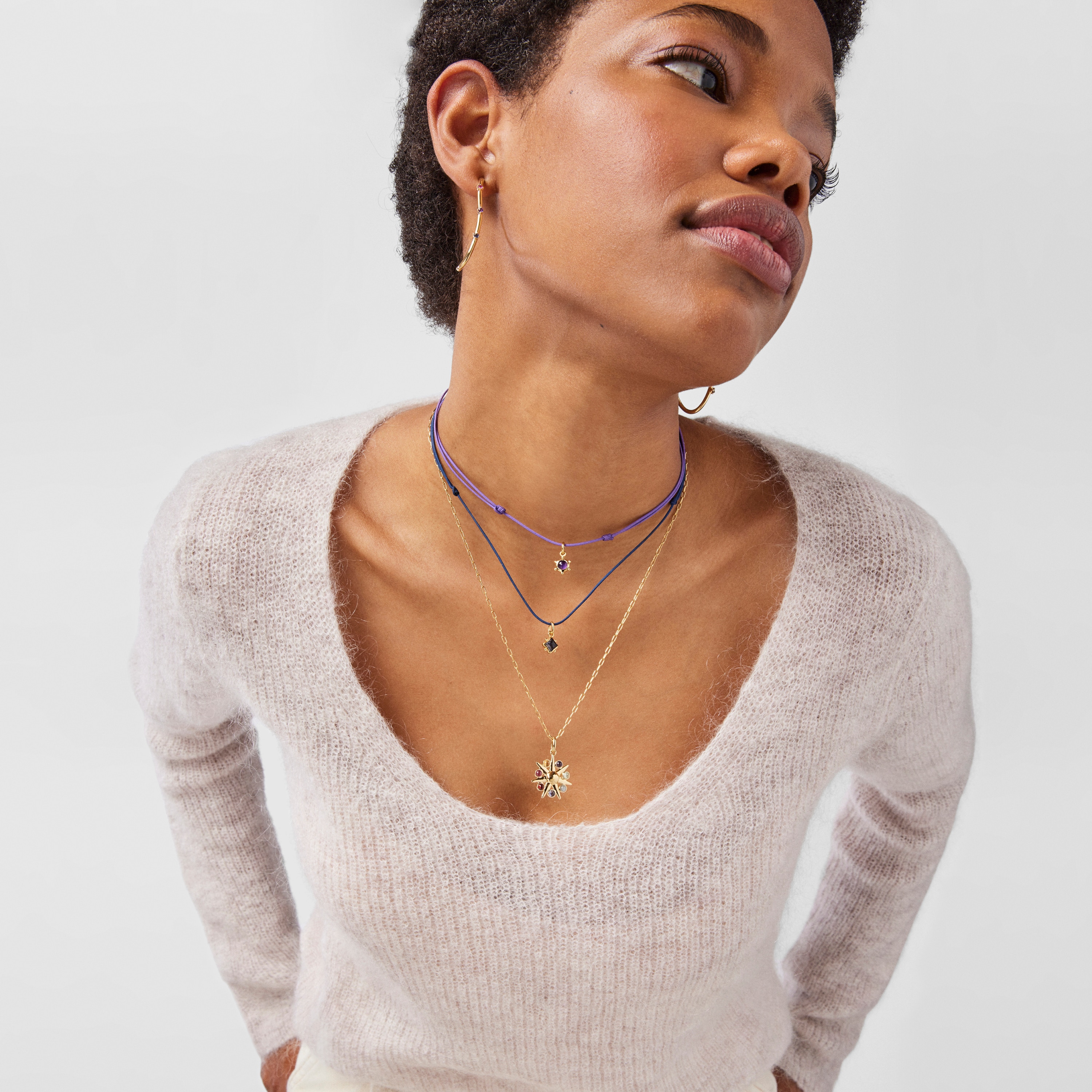 Magic Nature Necklace with amethyst and lilac cord