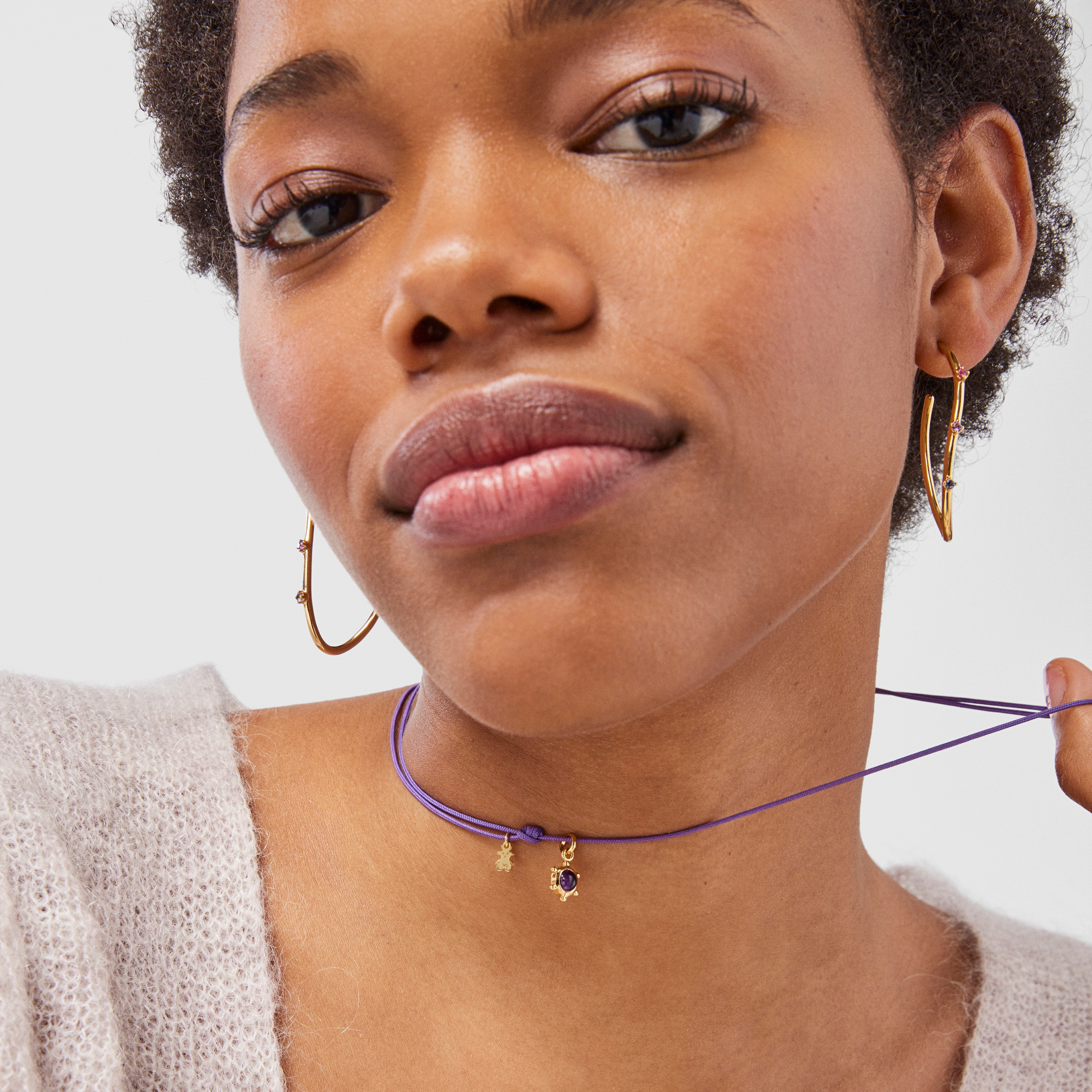 Magic Nature Necklace with amethyst and lilac cord
