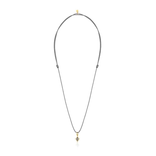 Colar Magic Nature com labradorite e cord&atilde;o cinzento