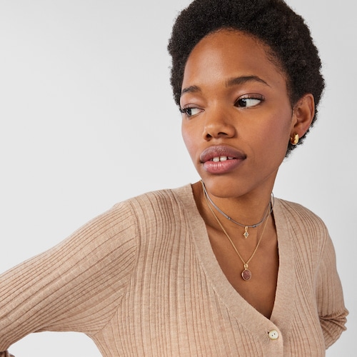 Colar Magic Nature com labradorite e cord&atilde;o cinzento