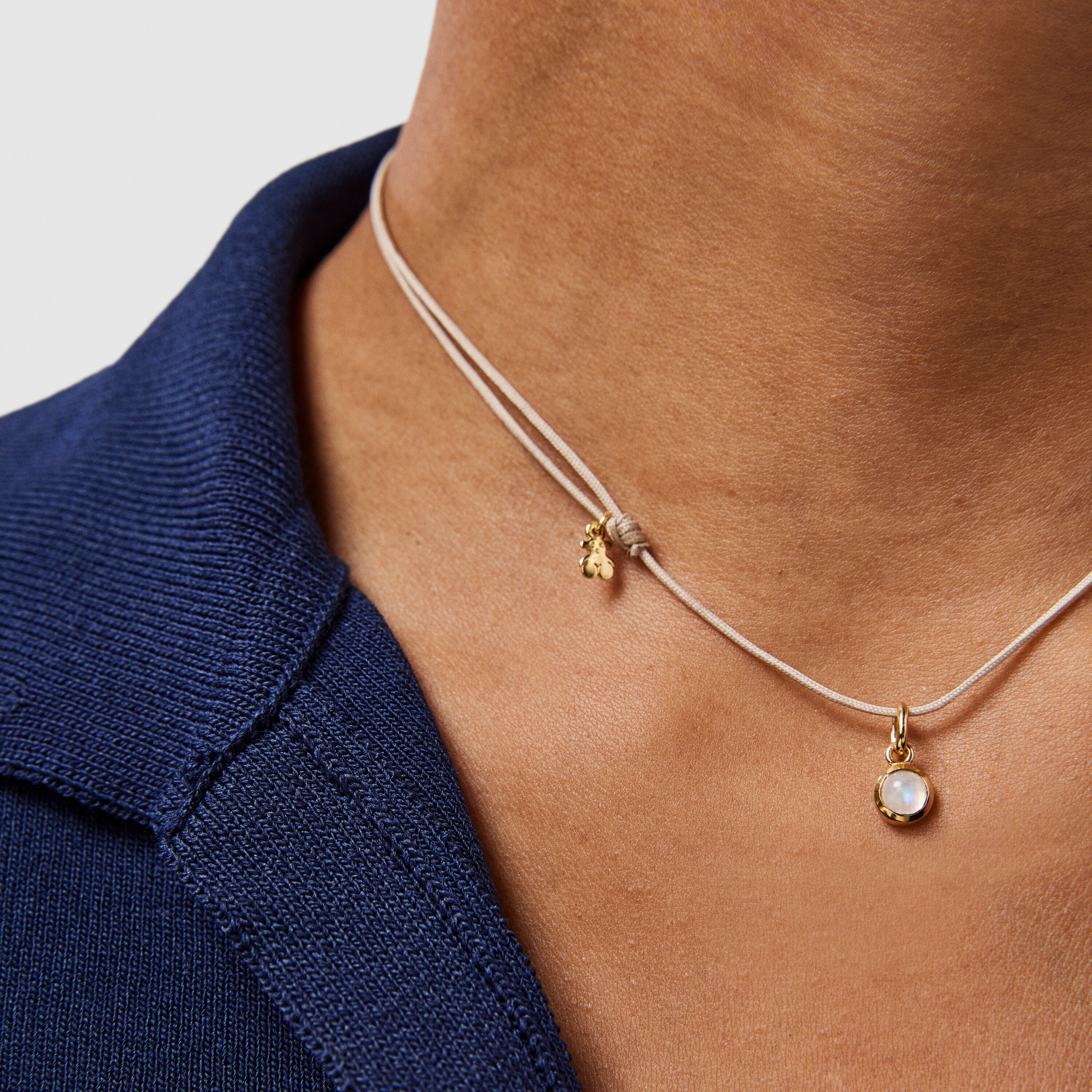 Magic Nature Necklace with moonstone and beige cord