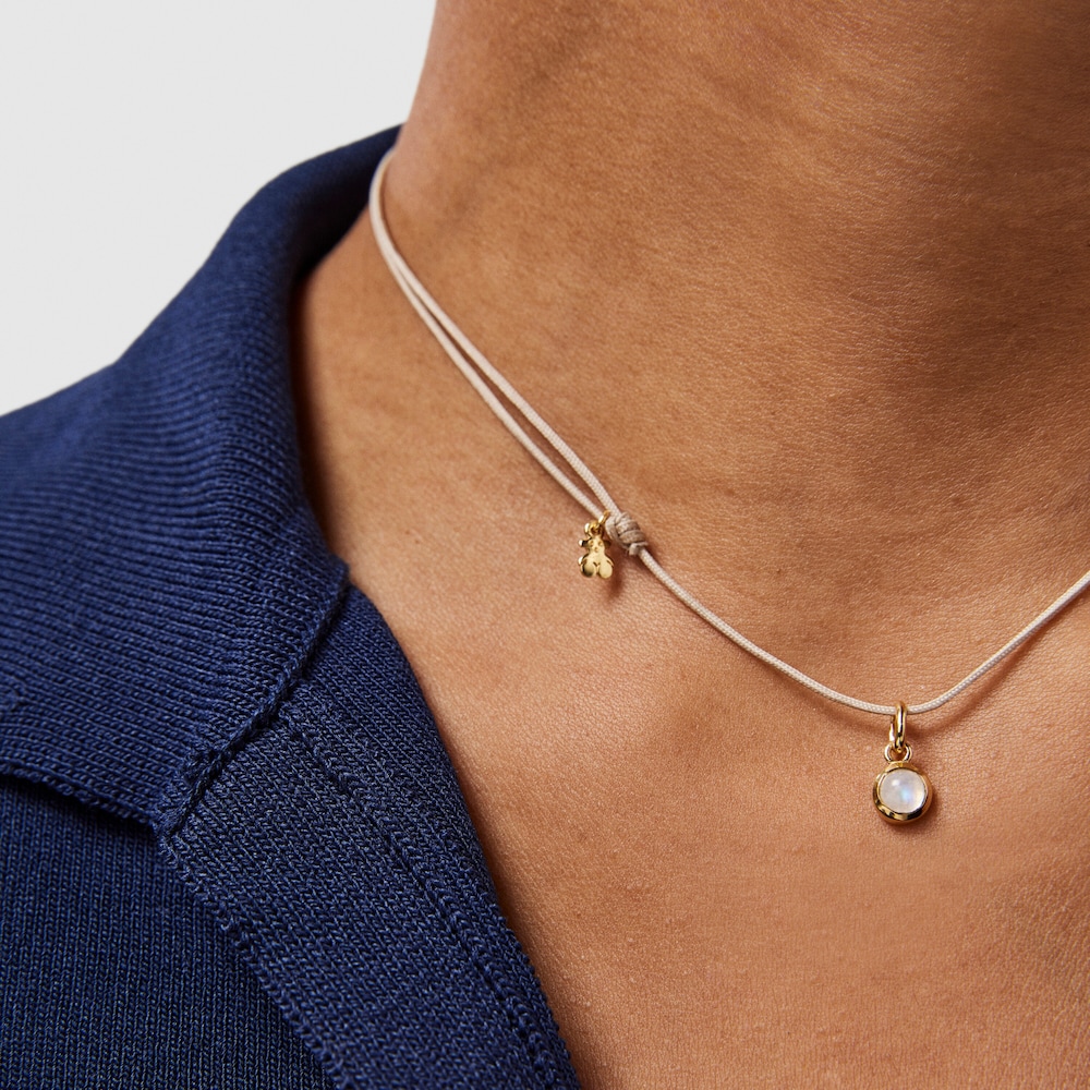 Collar piedra luna y cord&oacute;n beige Magic Nature