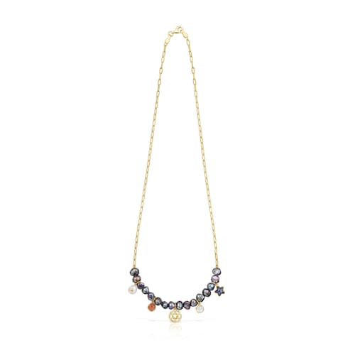 Collar Magic Nature con baño de oro 18 kt sobre plata, perlas grises y gemas