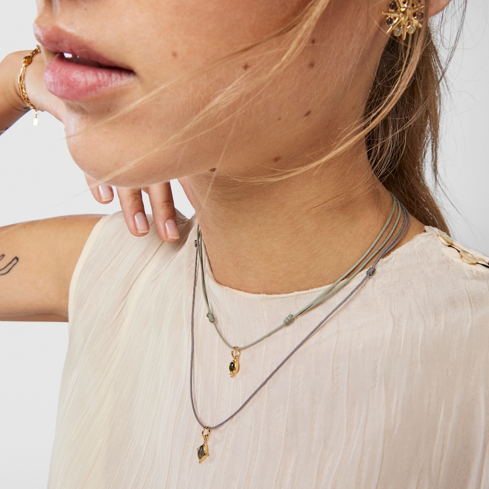 Magic Nature Necklace with peridot and gray cord