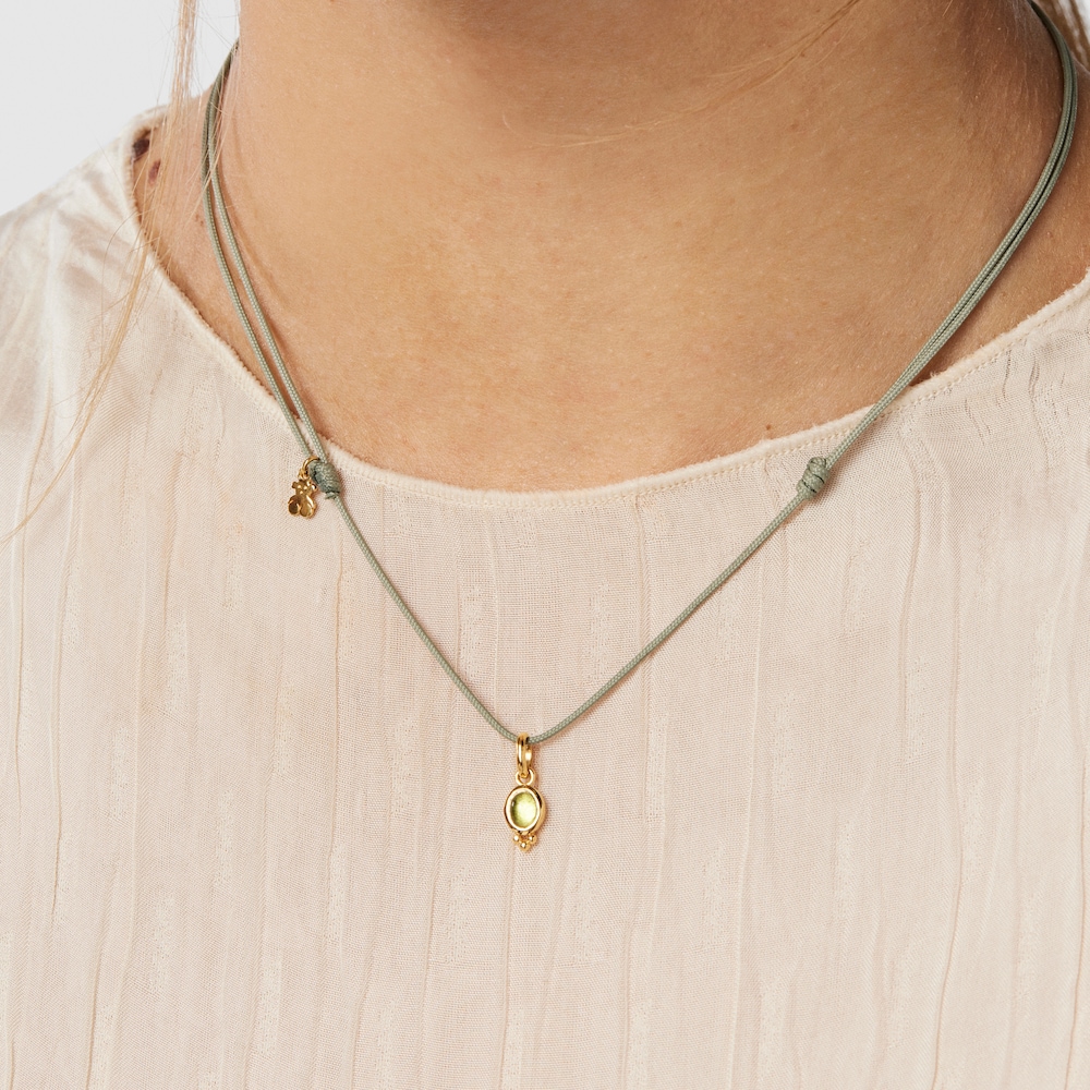 Magic Nature Necklace with peridot and gray cord