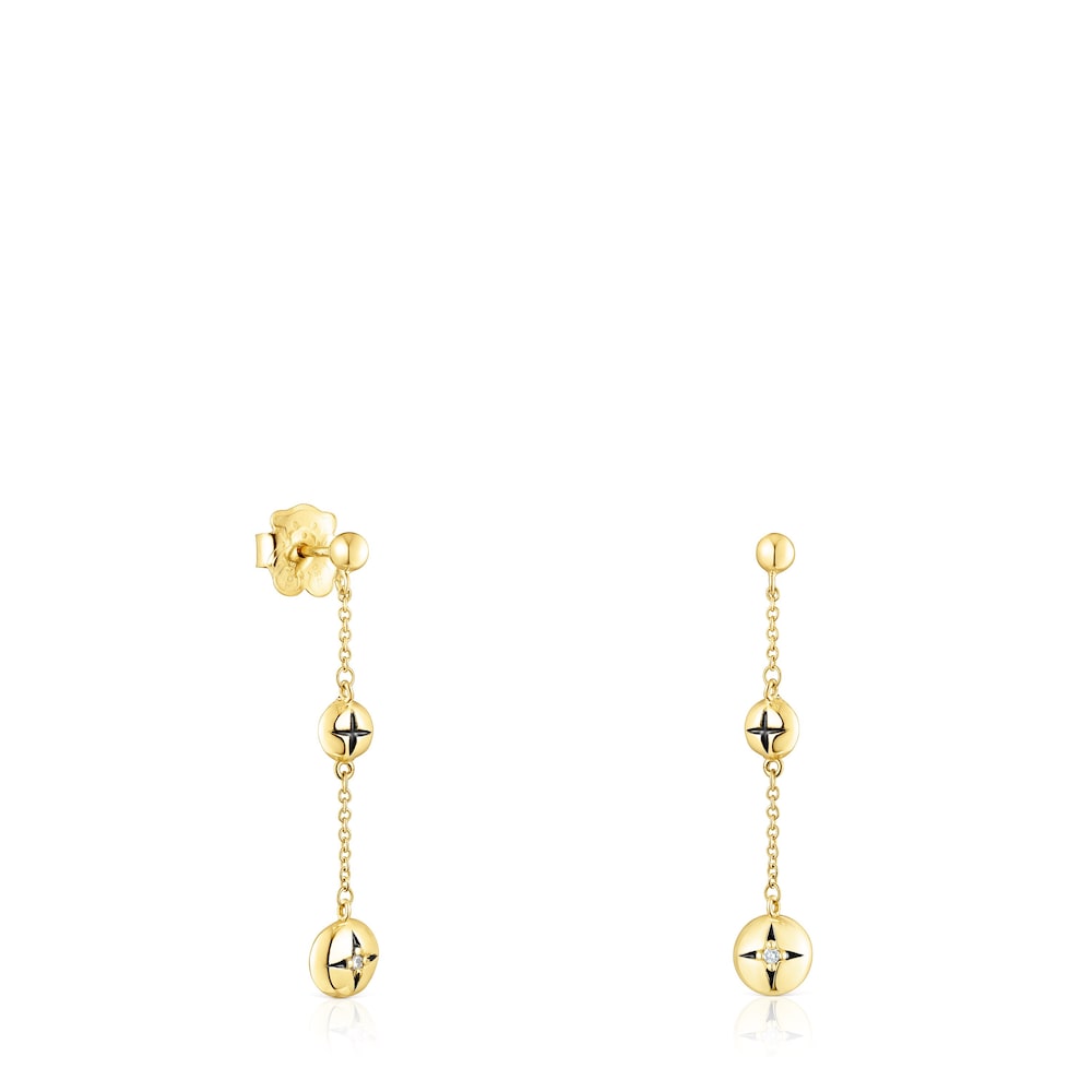 Long 18K solid gold Magic Nature Earrings with diamonds