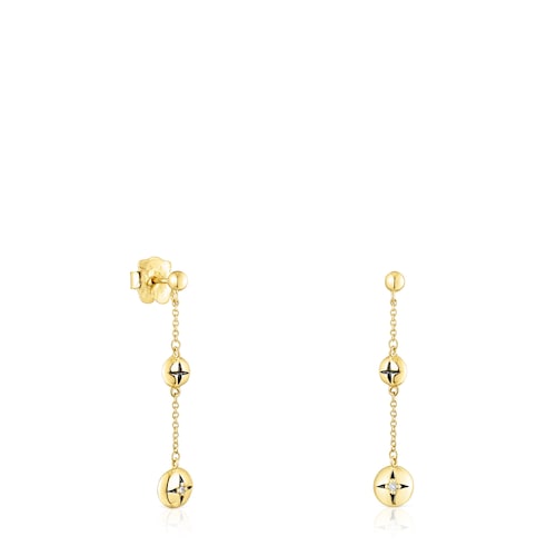 Long 18K solid gold Magic Nature Earrings with diamonds