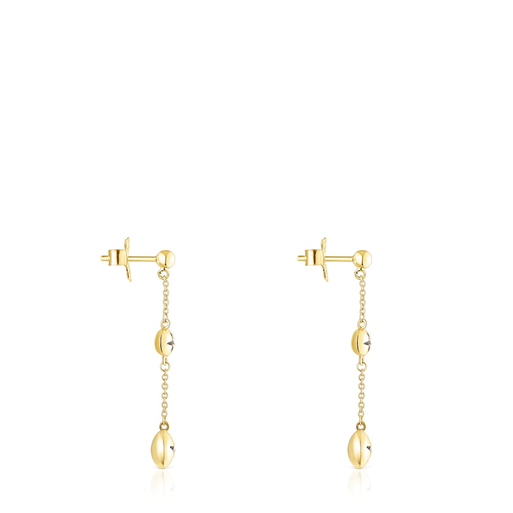 Long 18K solid gold Magic Nature Earrings with diamonds