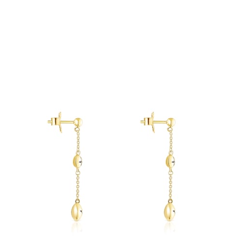 Long gold Magic Nature Earrings with diamonds