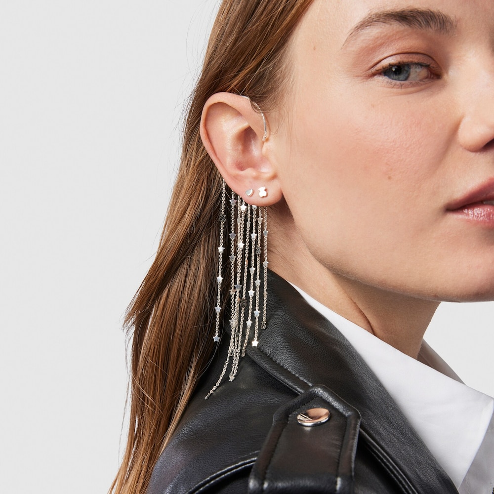 Silver Magic Nature chain Earcuff with spinels