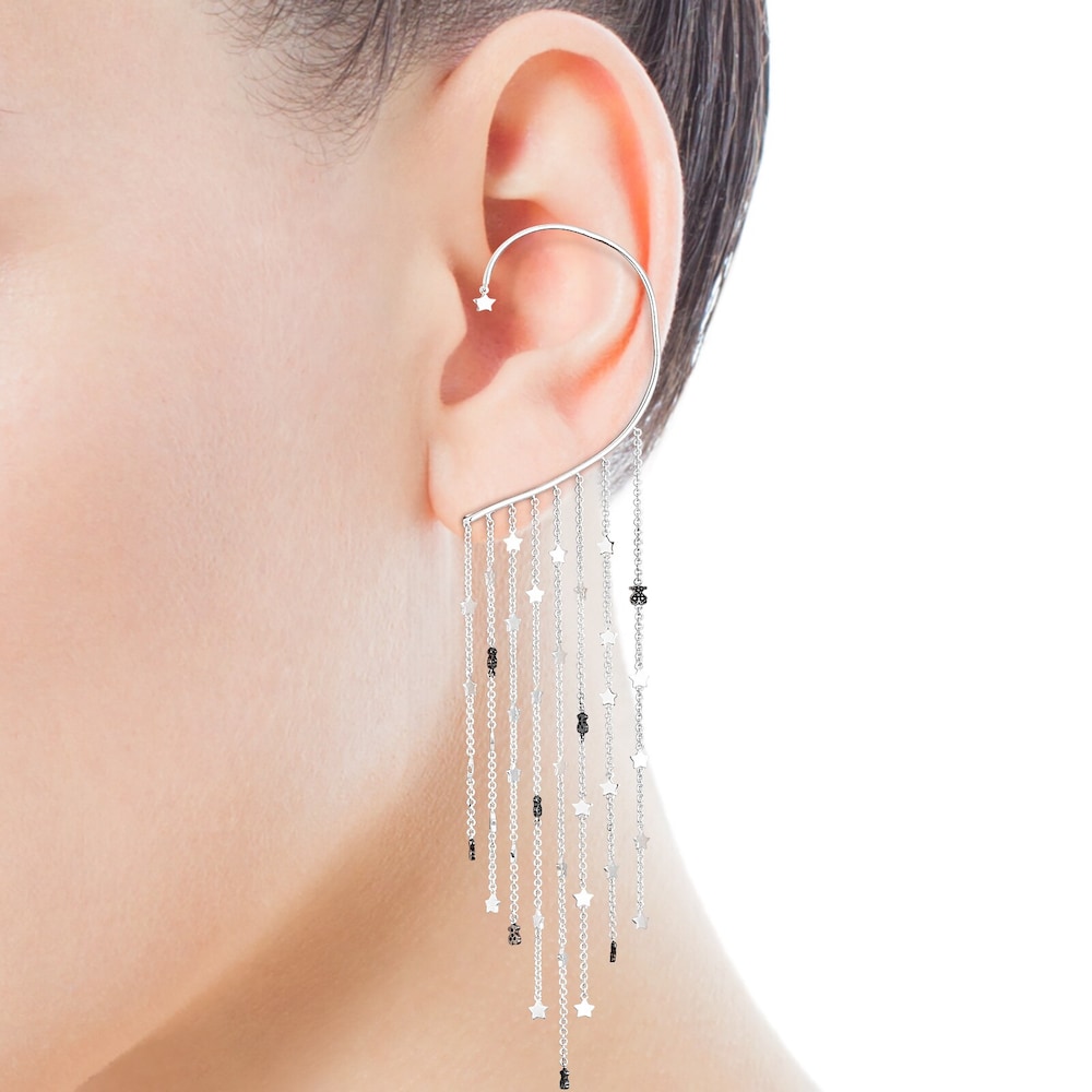 Silver Magic Nature chain Earcuff with spinels
