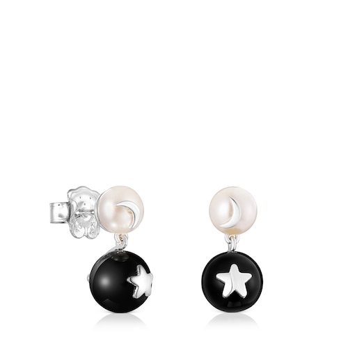 Magic Nature moon-star Earrings with pearl and onyx
