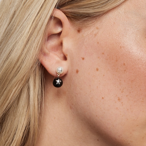 Magic Nature moon-star Earrings with pearl and onyx
