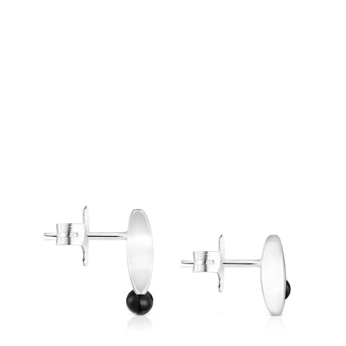 Boucles d&rsquo;oreilles lune Magic Nature en argent et onyx