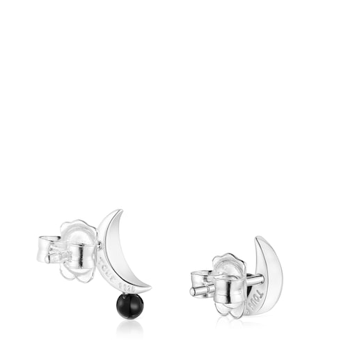 Boucles d&rsquo;oreilles lune Magic Nature en argent et onyx