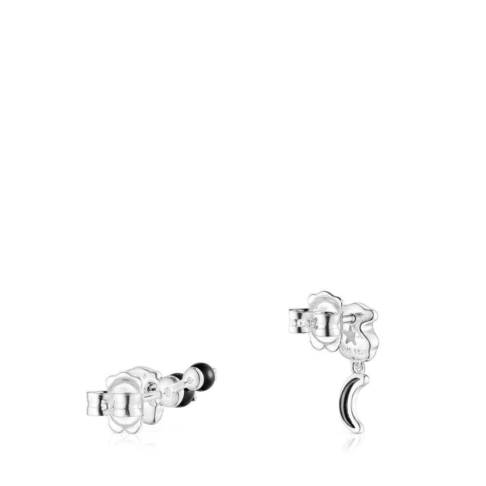 Aretes oso-luna de plata y onix Magic Nature