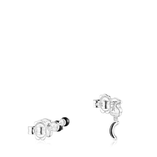 Pendientes oso-luna de plata y onix Magic Nature