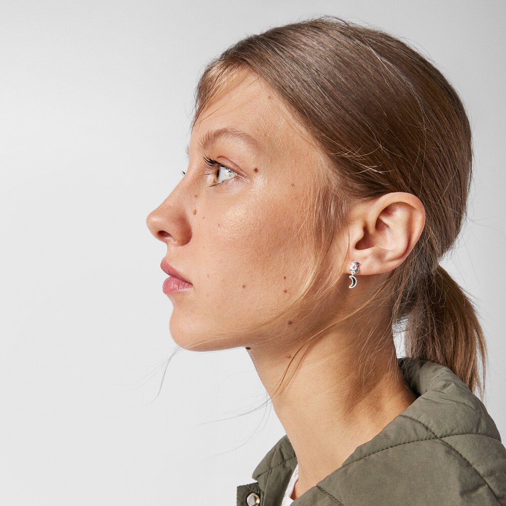 Aretes oso-luna de plata y onix Magic Nature