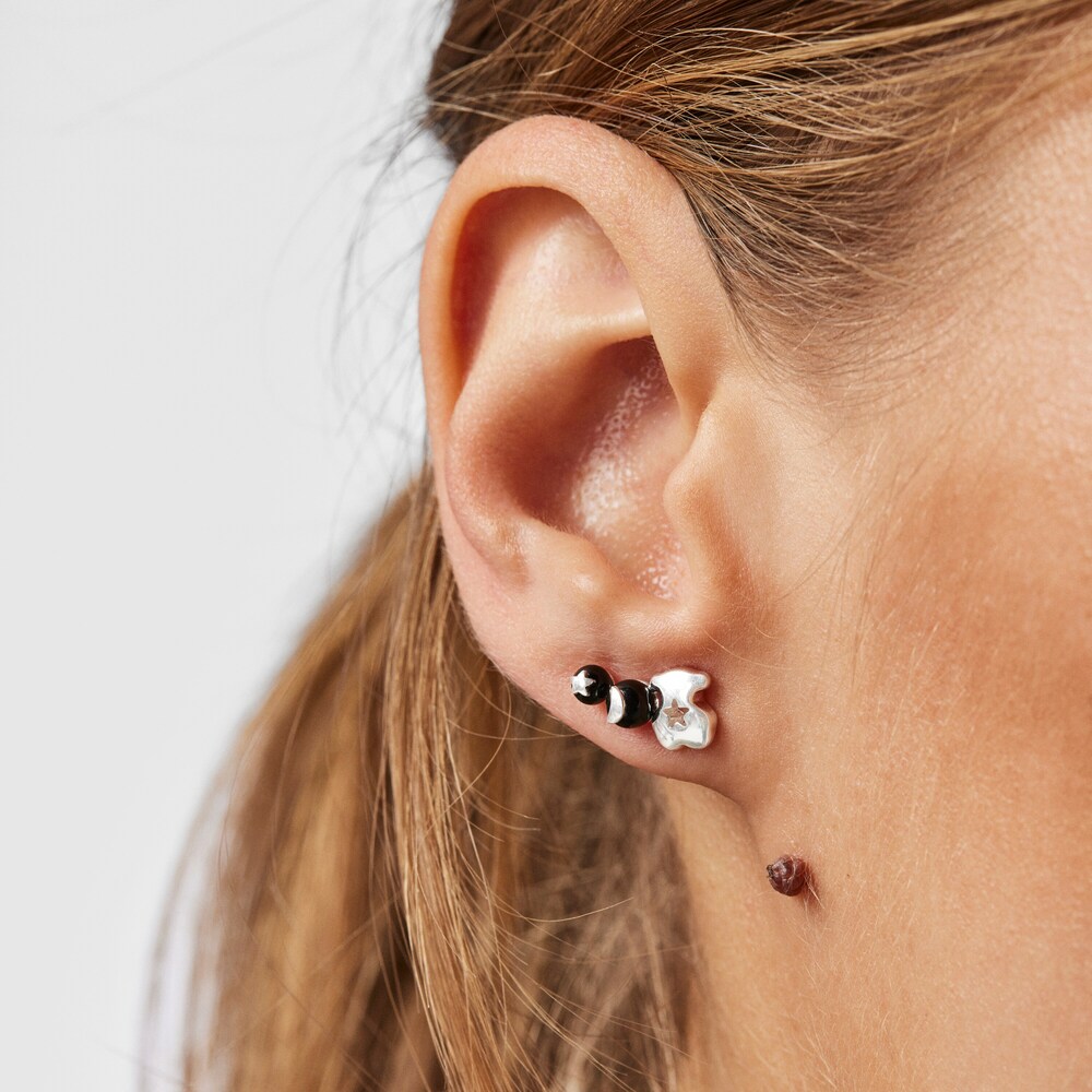 Aretes oso-luna de plata y onix Magic Nature