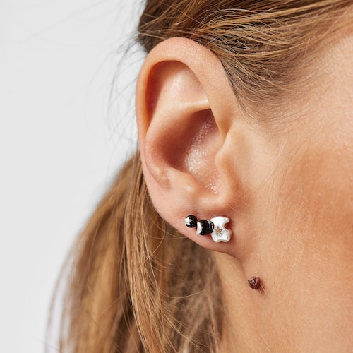 Pendientes oso-luna de plata y onix Magic Nature