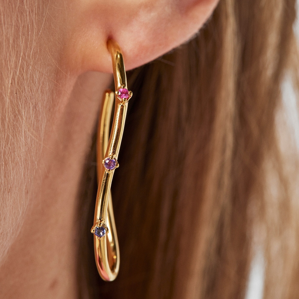 Pendientes aro con ba&ntilde;o de oro 18 kt sobre plata y gemas Magic Nature