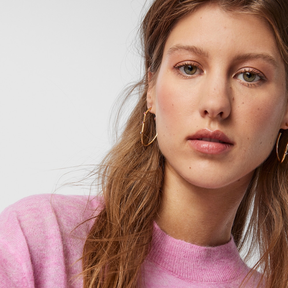 Pendientes aro con ba&ntilde;o de oro 18 kt sobre plata y gemas Magic Nature