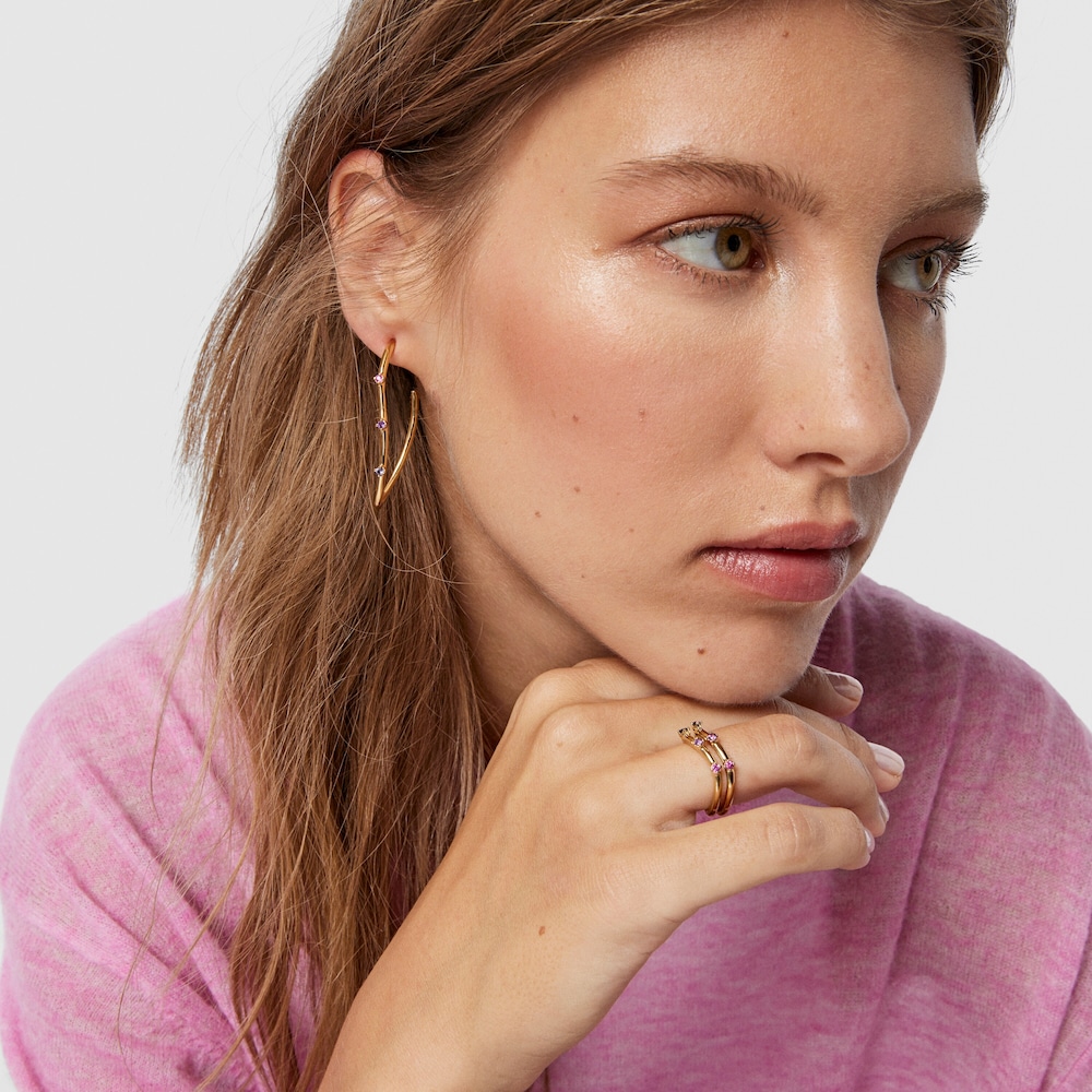 Pendientes aro con ba&ntilde;o de oro 18 kt sobre plata y gemas Magic Nature