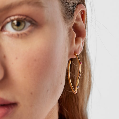Pendientes aro con baño de oro 18 kt sobre plata y gemas Magic Nature