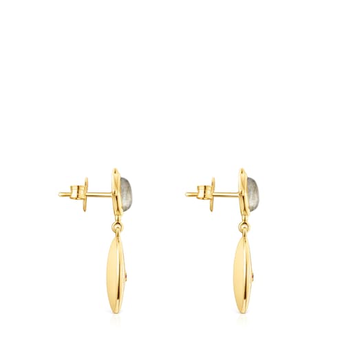 Pendientes disco Magic Nature con baño de oro 18 kt sobre plata y labradorita