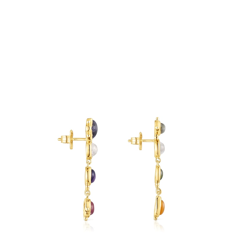 Long silver vermeil Magic Nature Earrings with gemstones Long silver vermeil Magic Nature Earrings with gemstones