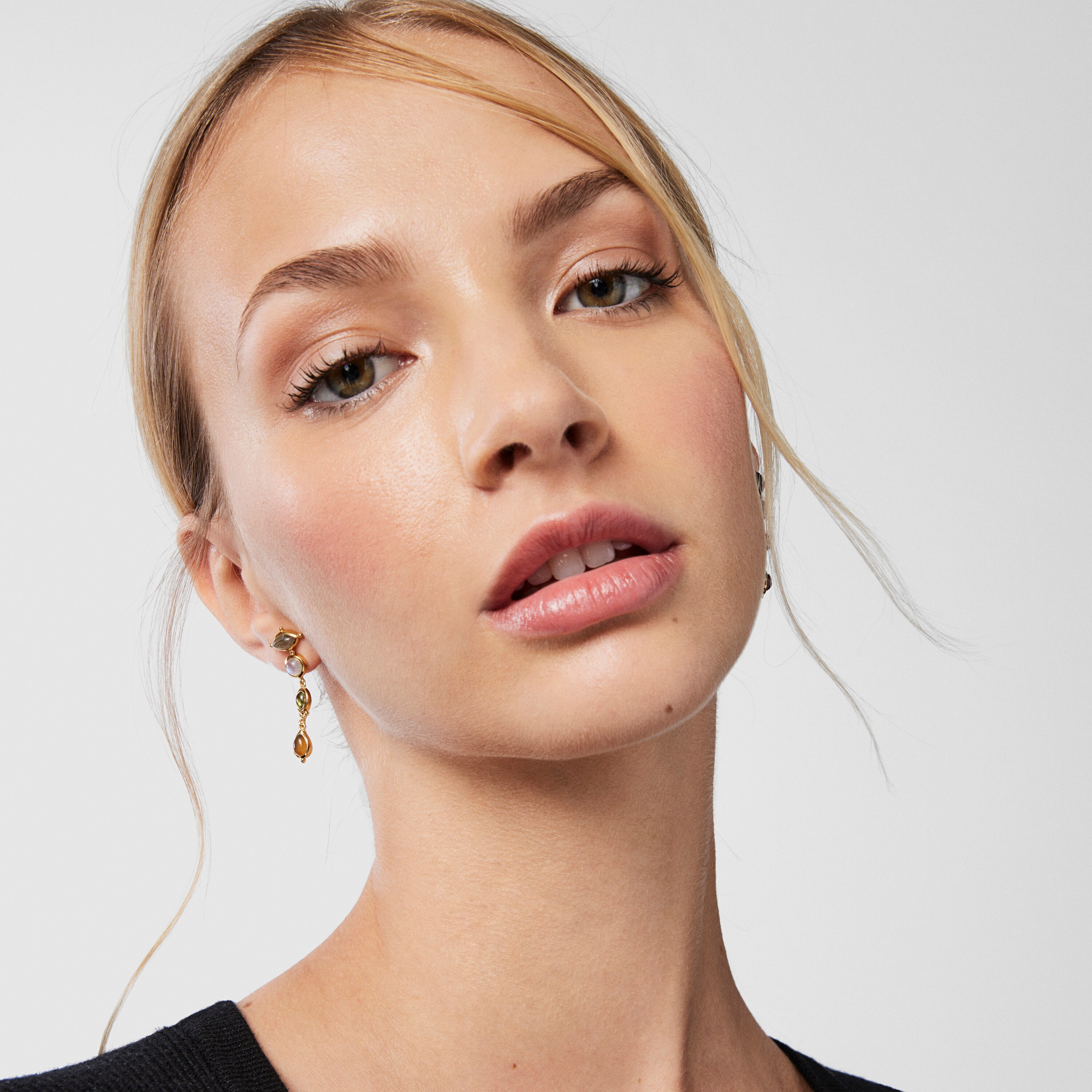 Long silver vermeil Magic Nature Earrings with gemstones