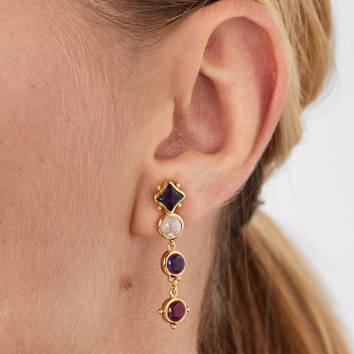 Pendientes largos Magic Nature con baño de oro 18 kt sobre plata y gemas