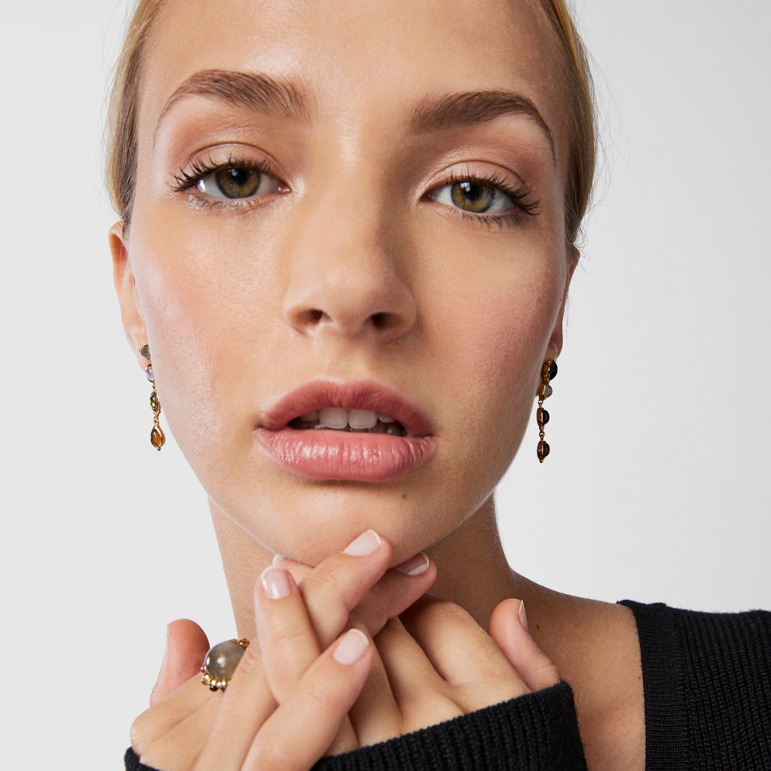 Long silver vermeil Magic Nature Earrings with gemstones