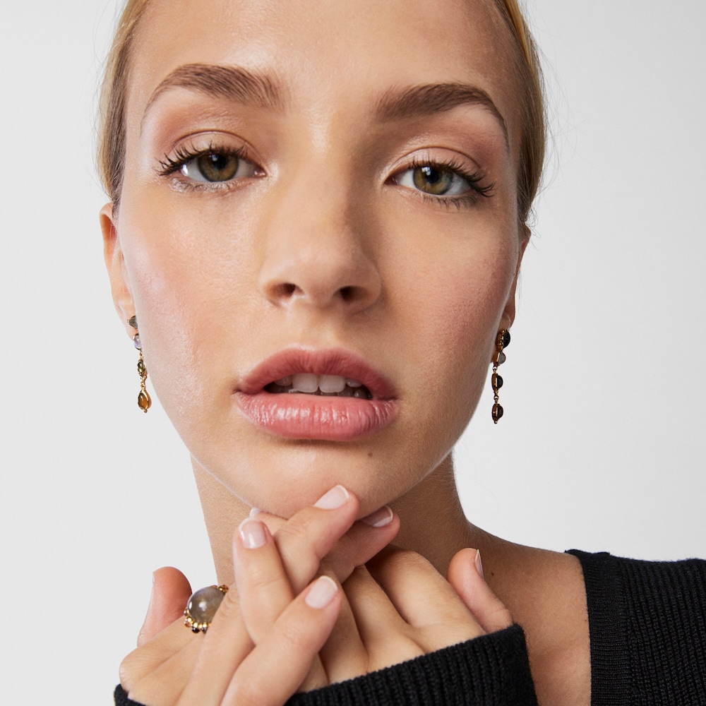 Długie kolczyki ze srebra Vermeil Magic Nature z kamieniami szlachetnymi