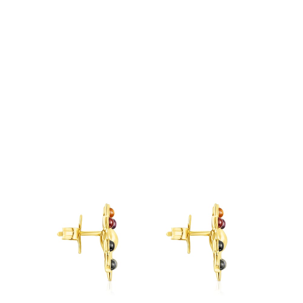 Pendientes sol con baño de oro 18 kt sobre plata y gemas Magic Nature image number 1