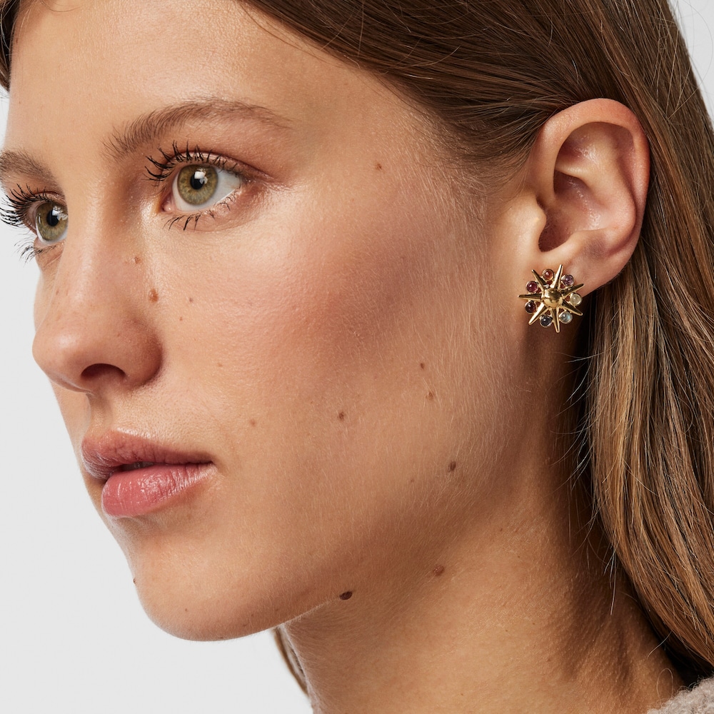 Pendientes sol con ba&ntilde;o de oro 18 kt sobre plata y gemas Magic Nature