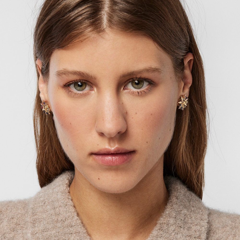 Pendientes sol con ba&ntilde;o de oro 18 kt sobre plata y gemas Magic Nature