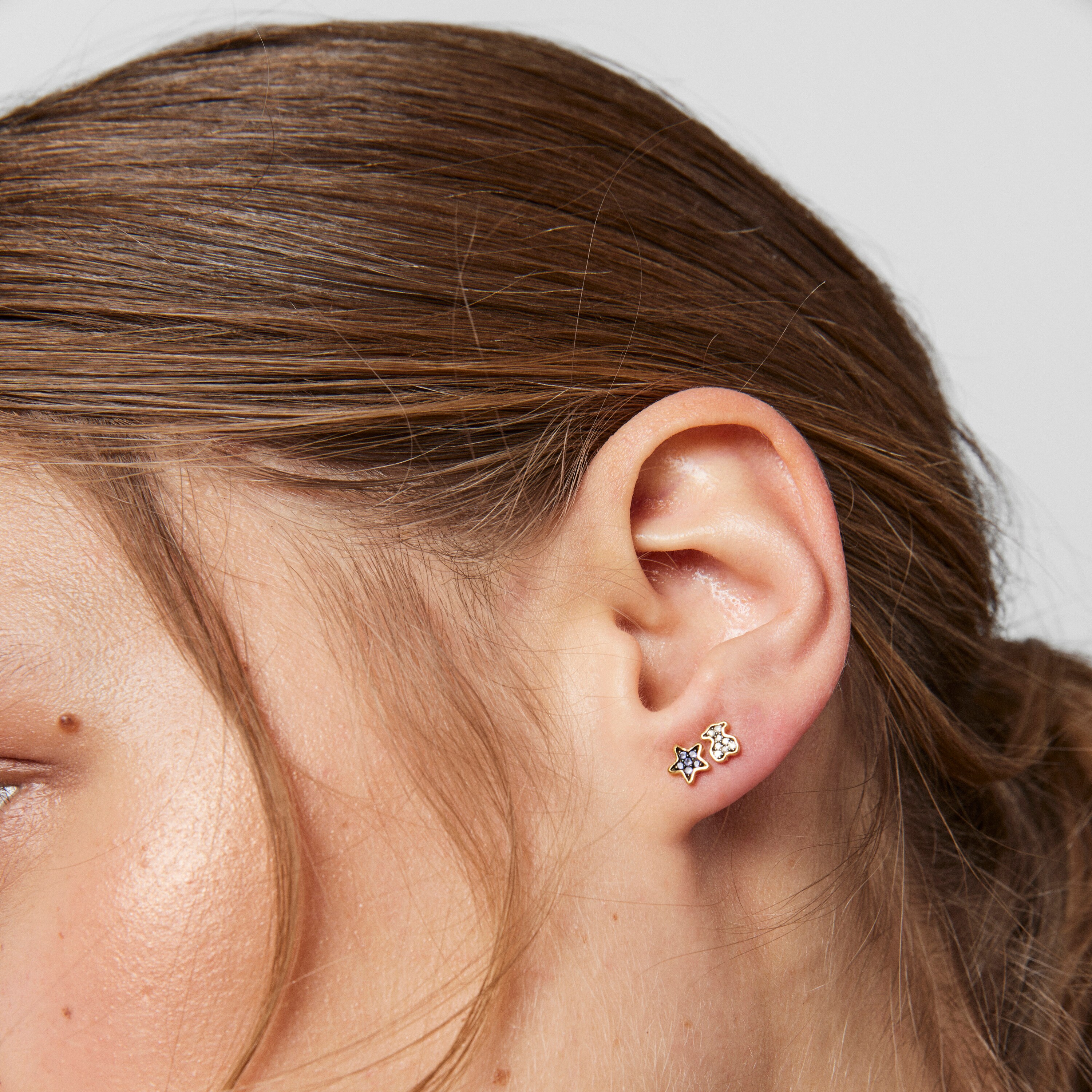 Pack de pendientes disco Magic Nature con baño de oro 18 kt sobre plata, gemas y diamantes