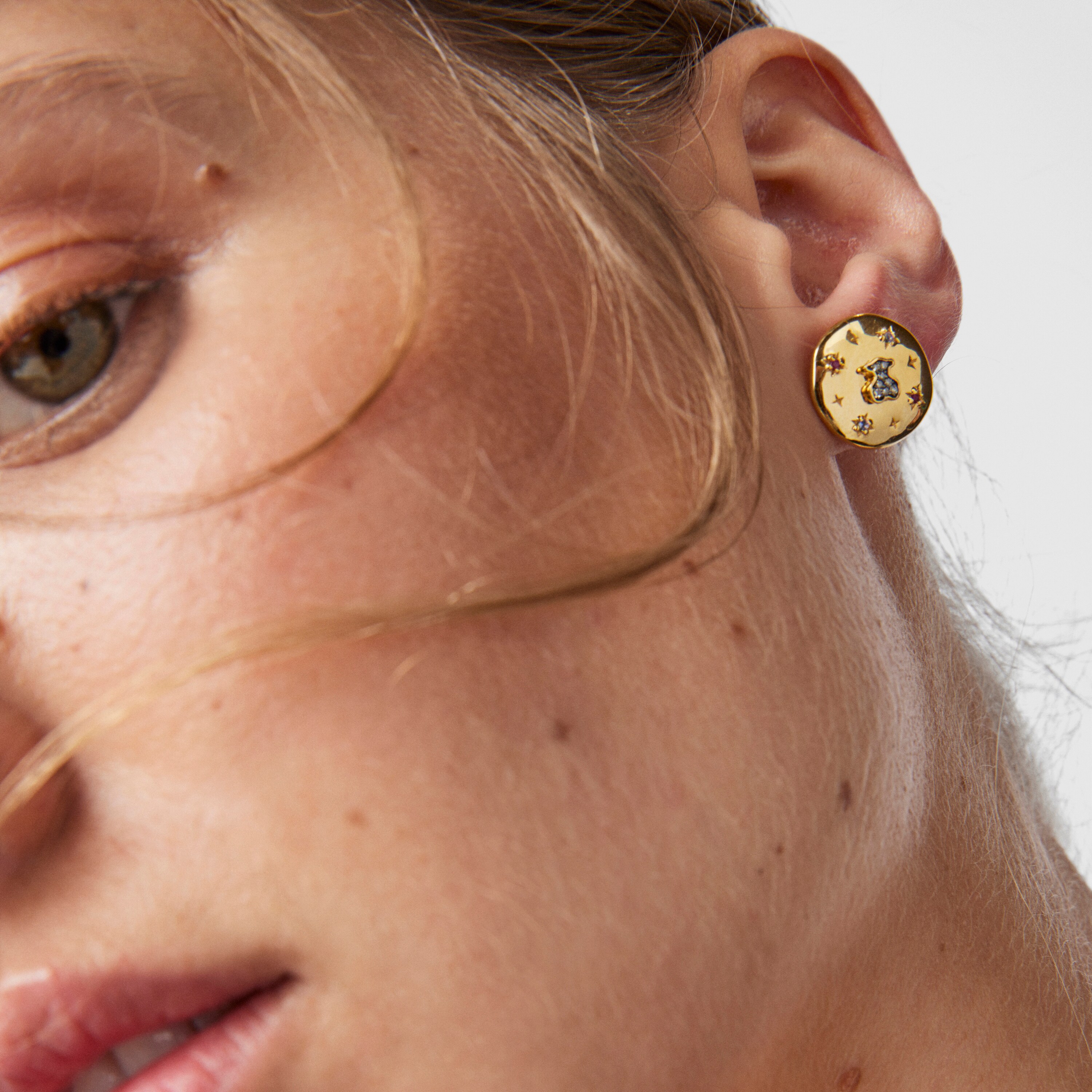 Pack of silver vermeil Magic Nature disc Earrings with gemstones and diamonds