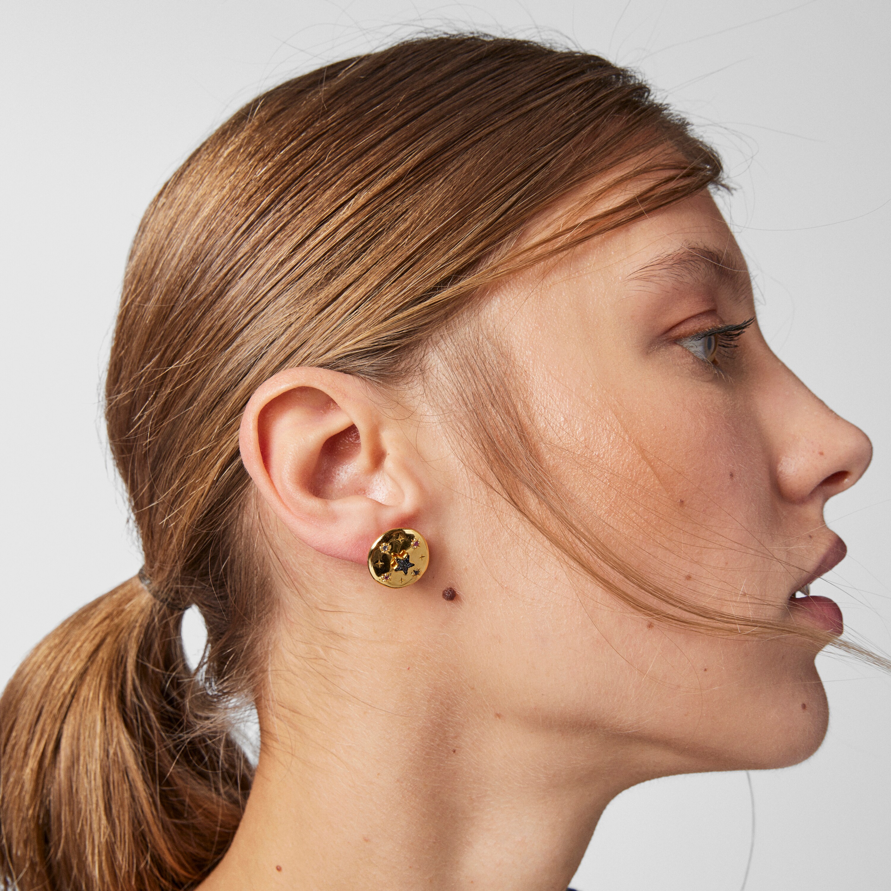 Pack of silver vermeil Magic Nature disc Earrings with gemstones and diamonds