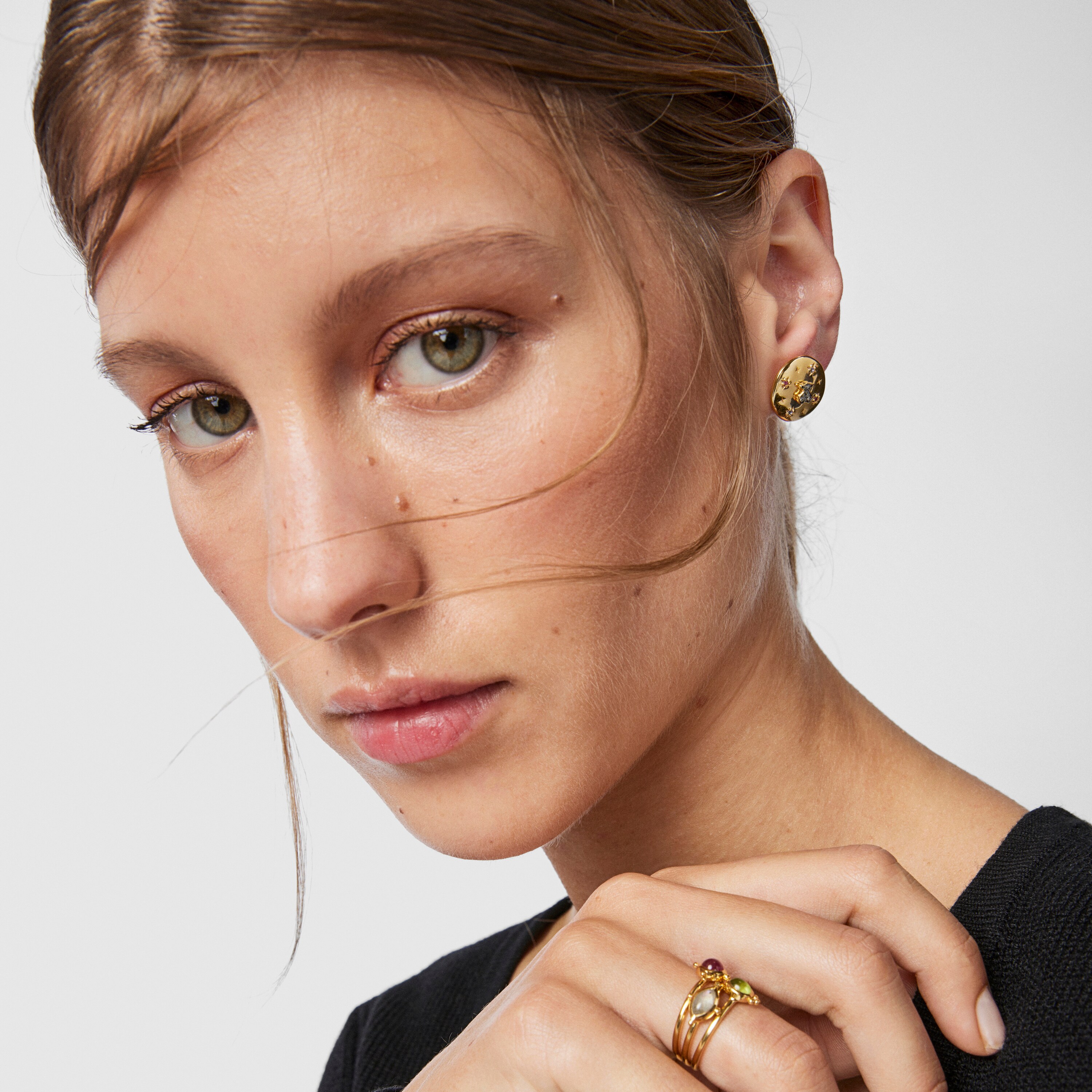Pack de pendientes disco Magic Nature con baño de oro 18 kt sobre plata, gemas y diamantes